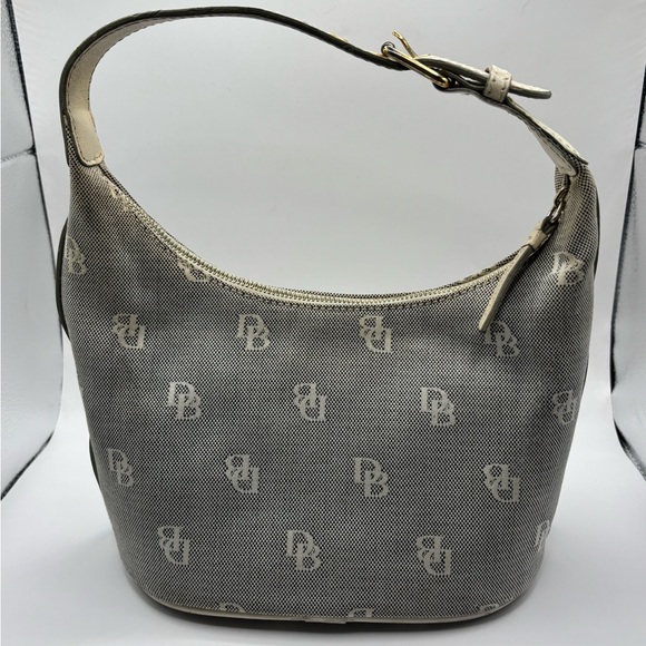 Handbags - Dooney & Bourke Monogram Canvas Hobo Shoulder Bag – Beige/Tan with Pink Interior